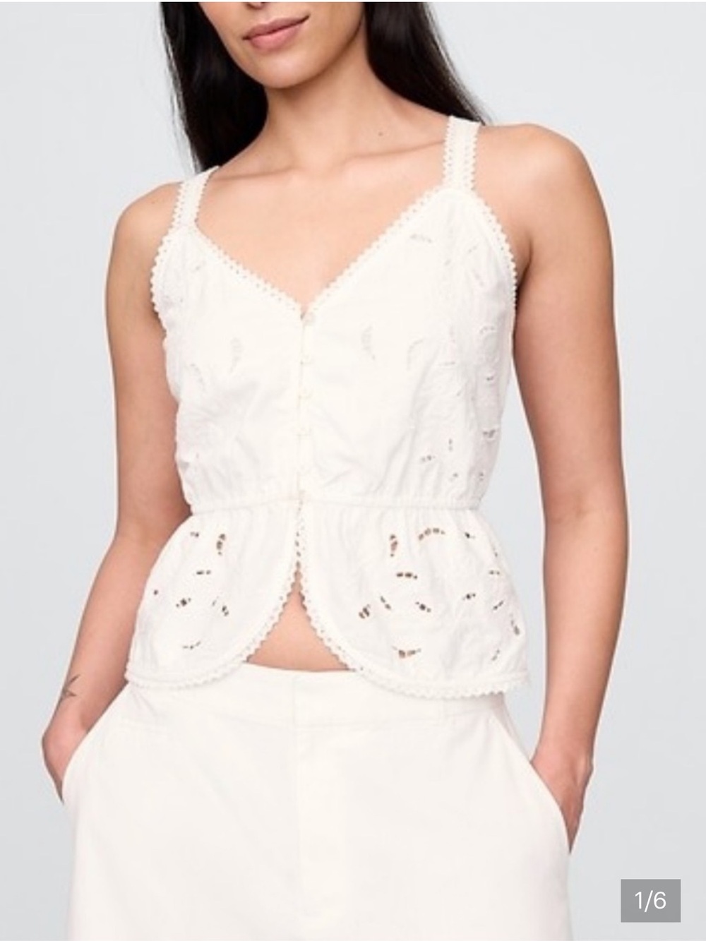 Gap - White Linen Blend Eyelet Peplum Tank